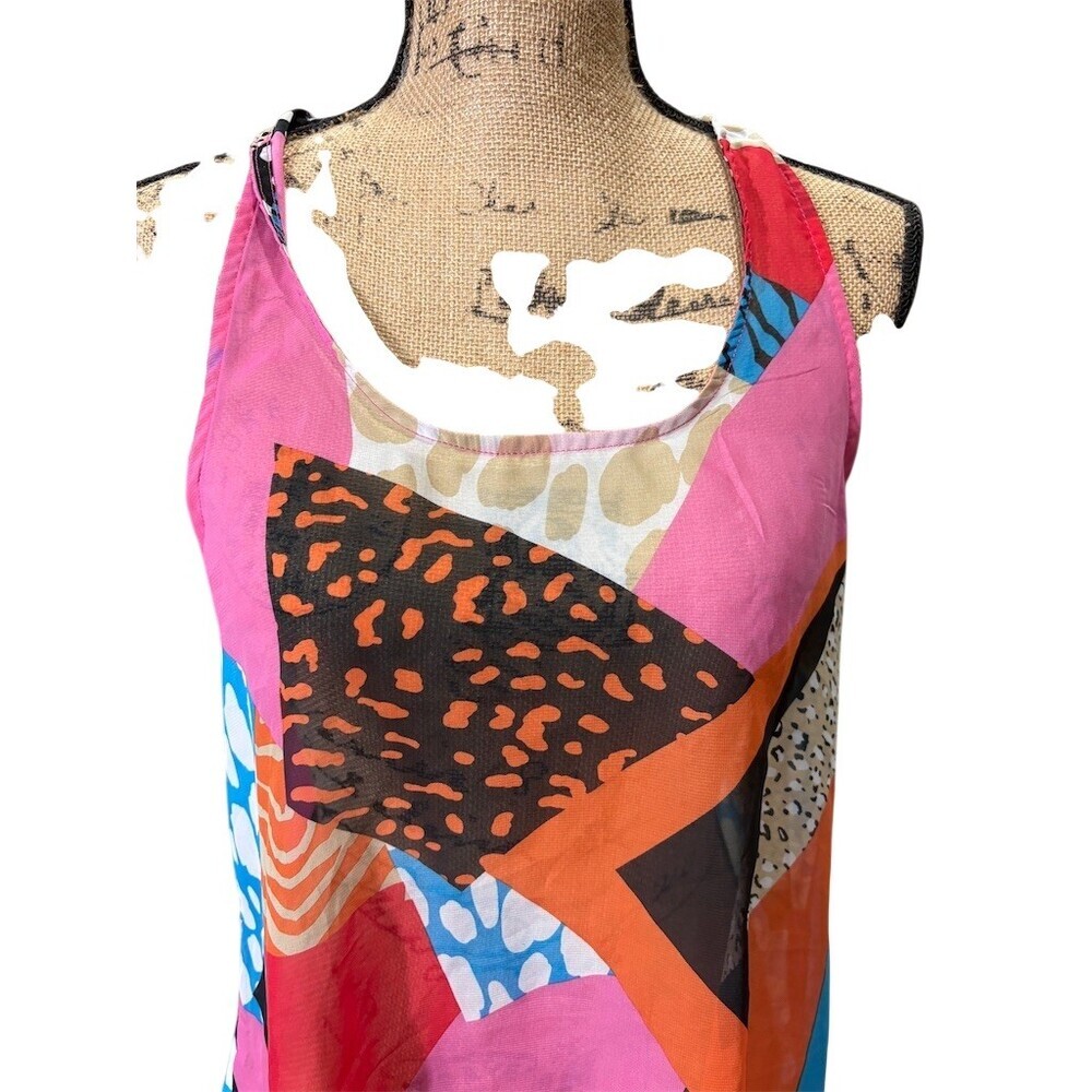 Ecko Red Womens Tank Top Size L Sheer Multicolor Abstract Print Sleeveless - Picture 2 of 10